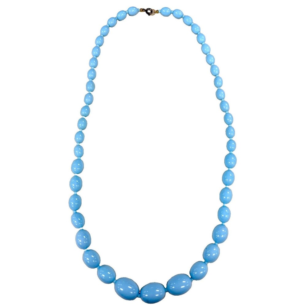 Vintage Graduated Baby Blue Bead Necklace 24” Mid Century Retro Estate Jewelry